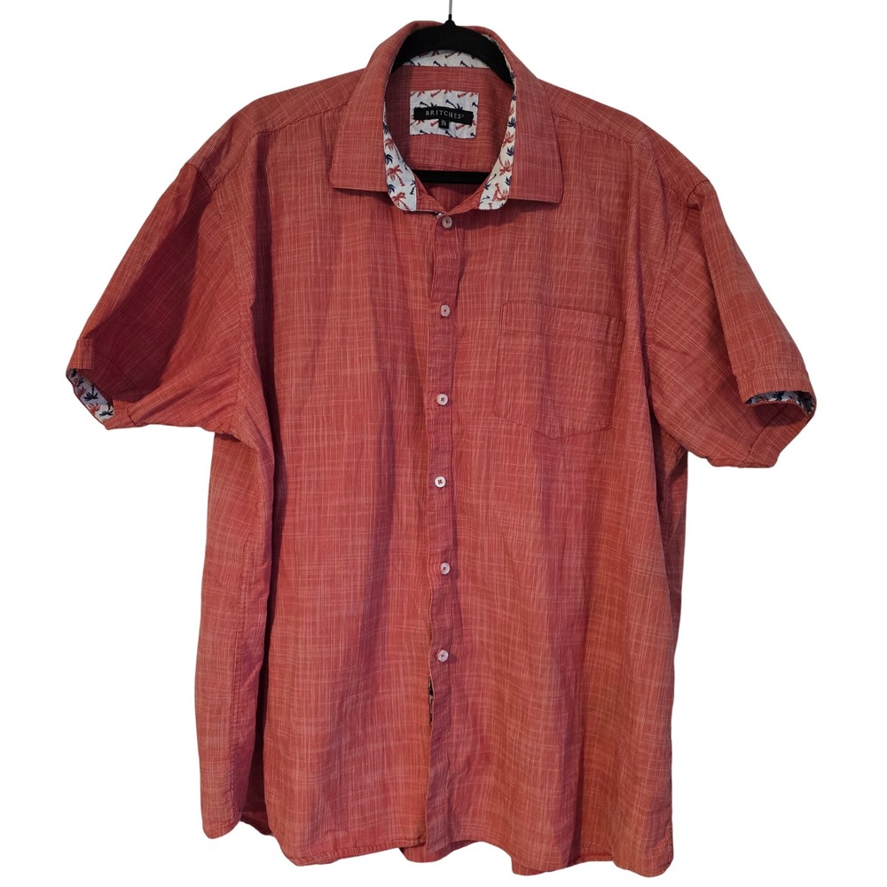 😀 BRITCHES Mens Coral Linen Blend Short Sleeve Button Up Shirt Tropical  2XL‎